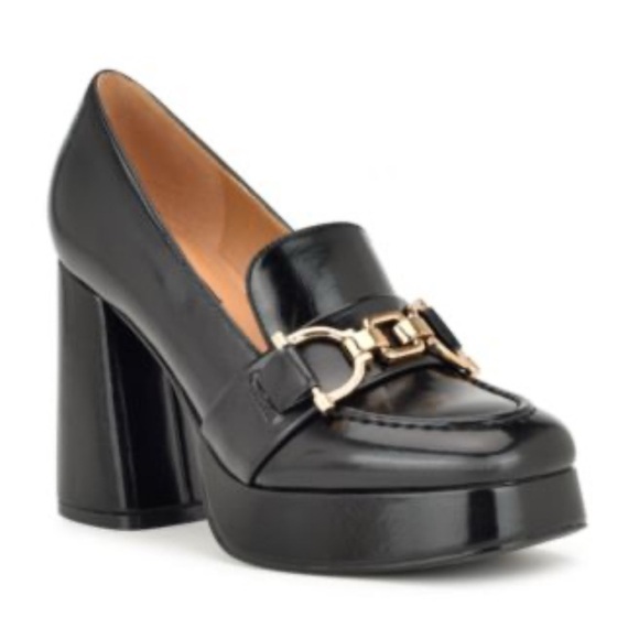 Nine West Valda Square Toe Block Black Heel Dress Pumps Size 7M - Picture 1 of 10
